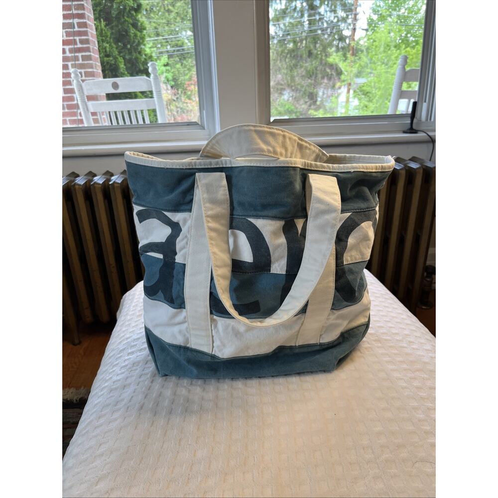 Vintage Aeropostale Y2k canvas tote beach bag White Stripe Overnight Bag - Picture 10 of 12